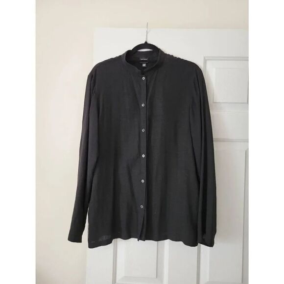 Eileen fisher black  linen blend blouse M - Picture 1 of 9